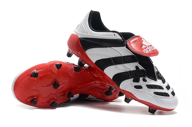 Adidas Predator Sans Lacets Sangle Rouge Noir Blanc Terrain Ferme Chaussures de Football 23