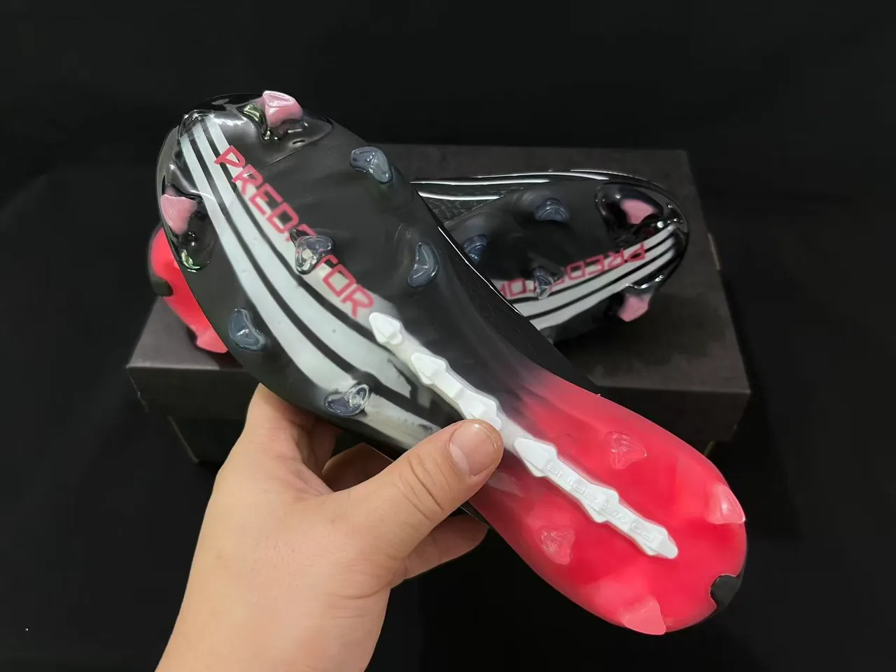 Adidas Predator Nanostrike+ Black White Pink Firm-Ground Soccer Shoes 2