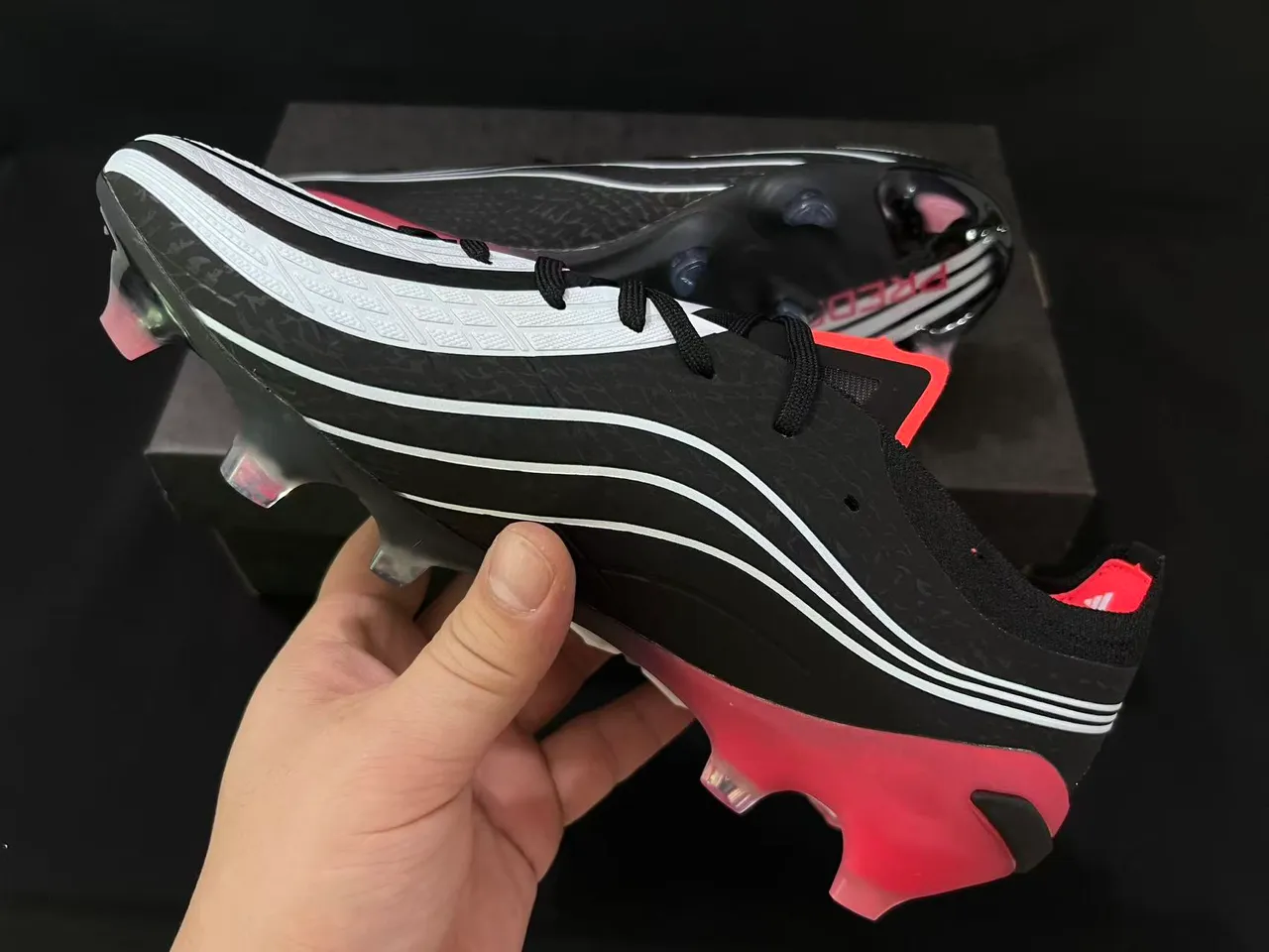 Adidas Predator Nanostrike+ Black White Pink Firm-Ground Soccer Shoes 4