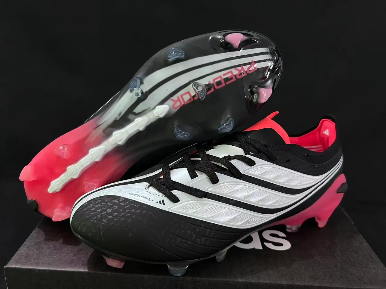 Adidas Predator Nanostrike+ Black White Pink Firm-Ground Soccer Shoes 8