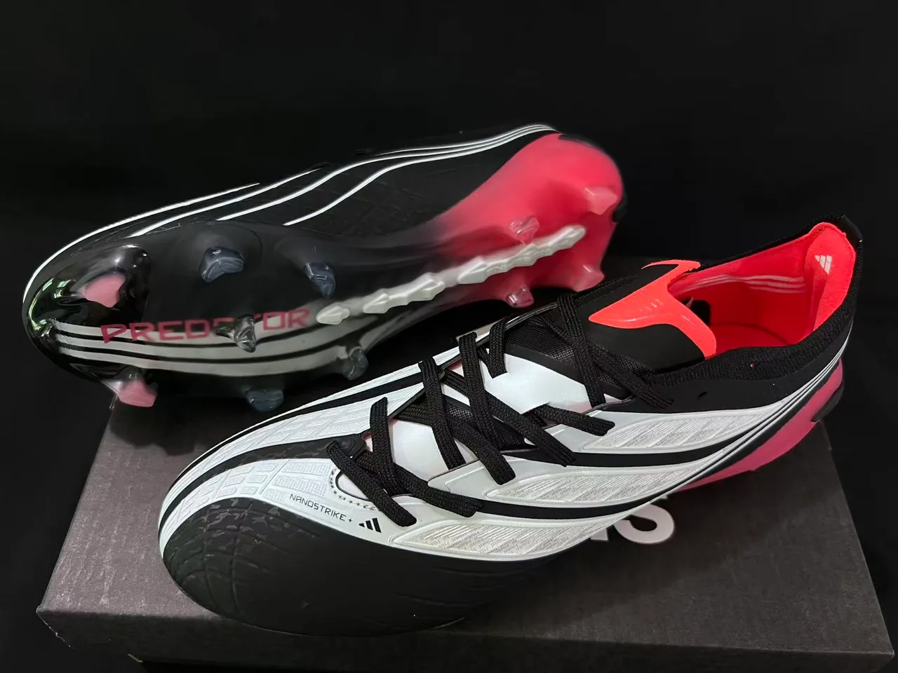 Adidas Predator Nanostrike+ Black White Pink Firm-Ground Soccer Shoes 9