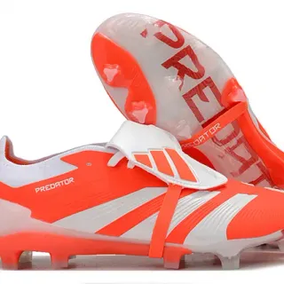 Adidas Predator Orange White Low-Cut Silhouette Cage-Style Strap Closure Firm-Ground Soccer Shoes