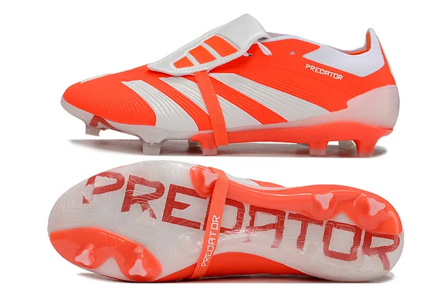 Adidas Predator Orange White Low-Cut Silhouette Cage-Style Strap Closure Firm-Ground Soccer Shoes 6