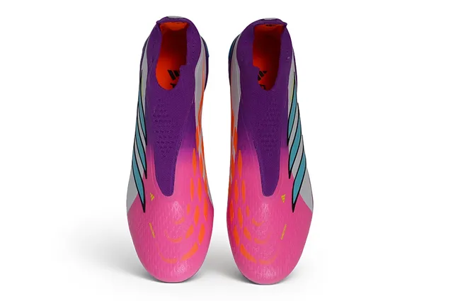 Adidas Predator Pink Purple Sock-Fit Collar Asymmetrical Cyan Stripes Firm-Ground Soccer Shoes 2