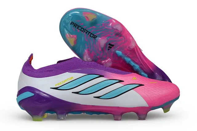 Adidas Predator Pink Purple Sock-Fit Collar Asymmetrical Cyan Stripes Firm-Ground Soccer Shoes 4