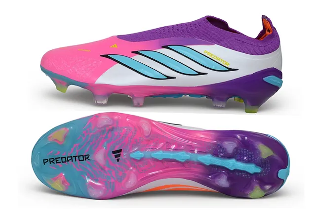 Adidas Predator Pink Purple Sock-Fit Collar Asymmetrical Cyan Stripes Firm-Ground Soccer Shoes 5