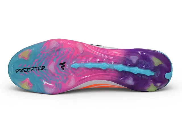 Adidas Predator Pink Purple Sock-Fit Collar Asymmetrical Cyan Stripes Firm-Ground Soccer Shoes 6
