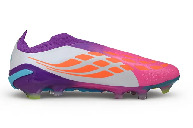 Adidas Predator Pink Purple Sock-Fit Collar Asymmetrical Cyan Stripes Firm-Ground Soccer Shoes 7