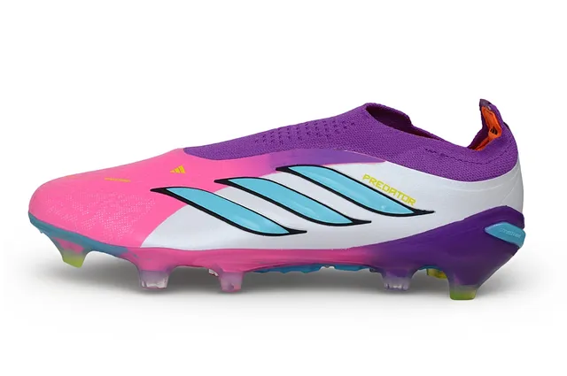 Adidas Predator Pink Purple Sock-Fit Collar Asymmetrical Cyan Stripes Firm-Ground Soccer Shoes 8