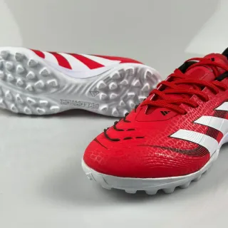 Adidas Predator Vermelho Branco Superior Texturizada Sintética Low-Cut Com Cadarços Gramado Artificial Sapatos de Futebol