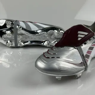 Adidas Predator Silver Burgundy Metallic Synthetic Upper Laceless Strap Closure Firm-Ground Soccer Shoes