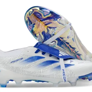 Adidas Predator White Blue Holographic Firm-Ground Soccer Shoes