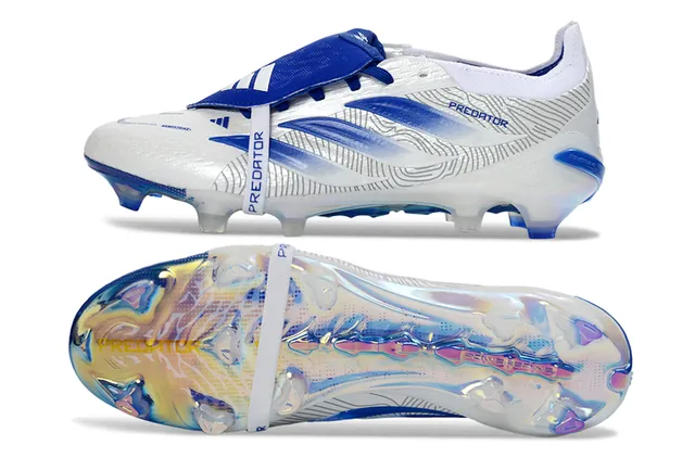 Adidas Predator White Blue Holographic Firm-Ground Soccer Shoes 6