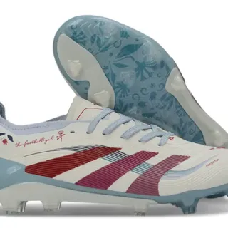 Adidas Predator White Blue Low-Cut Football Boot Floral Embroidered Detail Firm-Ground Soccer Shoes