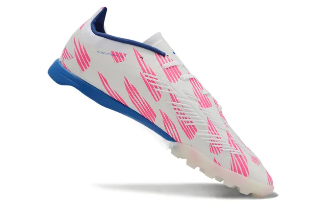 Adidas Predator Blanc Bleu Bas Coupé Supérieur Synthétique Overlay Graphique Diagonale Rose Pelouse Chaussures de Football 2