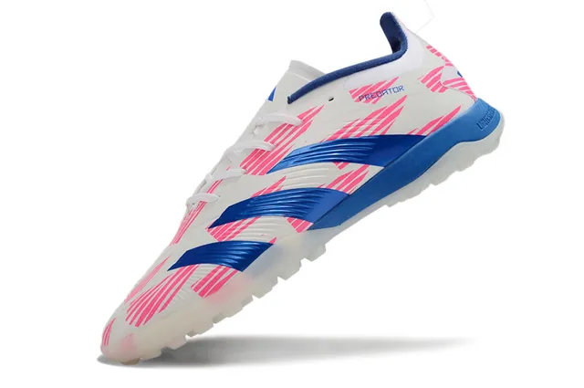 Adidas Predator Blanc Bleu Bas Coupé Supérieur Synthétique Overlay Graphique Diagonale Rose Pelouse Chaussures de Football 3