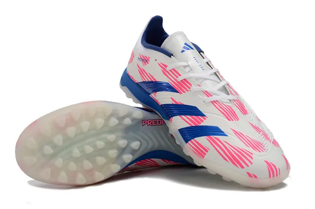 Adidas Predator Blanc Bleu Bas Coupé Supérieur Synthétique Overlay Graphique Diagonale Rose Pelouse Chaussures de Football 4