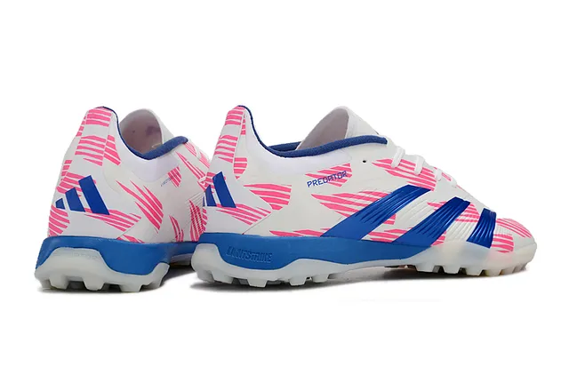 Adidas Predator Blanc Bleu Bas Coupé Supérieur Synthétique Overlay Graphique Diagonale Rose Pelouse Chaussures de Football 5