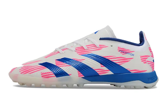Adidas Predator Blanc Bleu Bas Coupé Supérieur Synthétique Overlay Graphique Diagonale Rose Pelouse Chaussures de Football 7