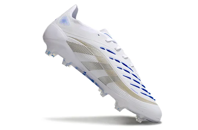 Adidas Predator White Blue Synthetic Upper Silver Metallic Three Stripes Firm-Ground Soccer Shoes 2