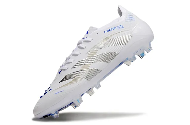 Adidas Predator White Blue Synthetic Upper Silver Metallic Three Stripes Firm-Ground Soccer Shoes 3
