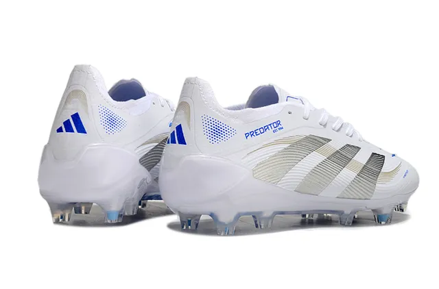 Adidas Predator White Blue Synthetic Upper Silver Metallic Three Stripes Firm-Ground Soccer Shoes 5