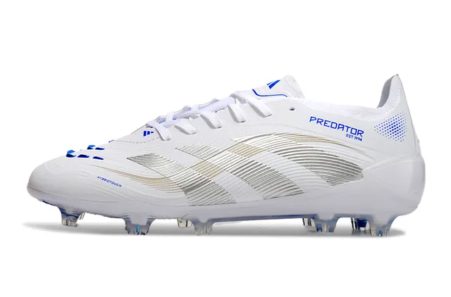 Adidas Predator White Blue Synthetic Upper Silver Metallic Three Stripes Firm-Ground Soccer Shoes 7