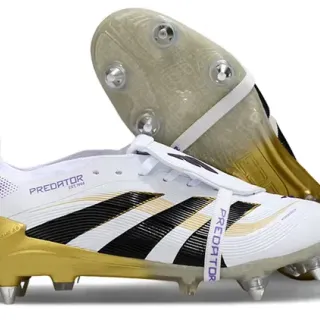Adidas Predator White Gold Low-Cut Boot Striped Cage Upper Firm-Ground Soccer Shoes