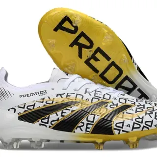 Adidas Predator White Gold Low-Cut Football Boot Graphic Monogram Print Firm-Ground Soccer Shoes