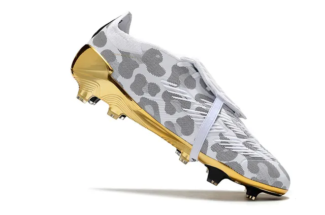 Adidas Predator White Gold Metallic Accents Geometric Patterned Upper Firm-Ground Soccer Shoes 2