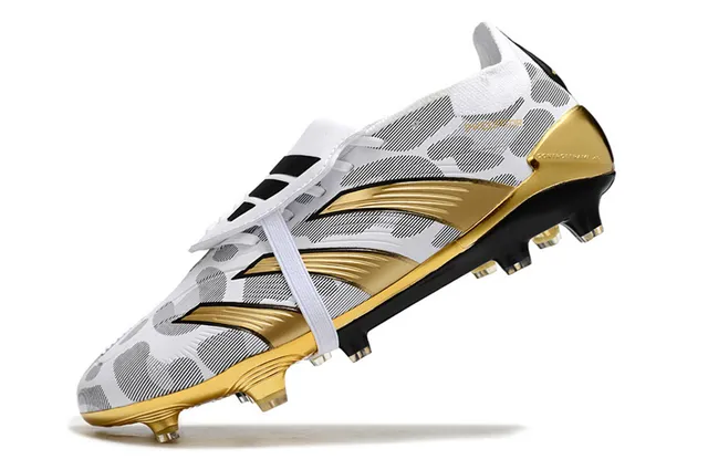 Adidas Predator White Gold Metallic Accents Geometric Patterned Upper Firm-Ground Soccer Shoes 3