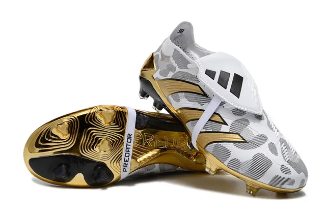 Adidas Predator White Gold Metallic Accents Geometric Patterned Upper Firm-Ground Soccer Shoes 4