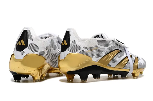 Adidas Predator White Gold Metallic Accents Geometric Patterned Upper Firm-Ground Soccer Shoes 5