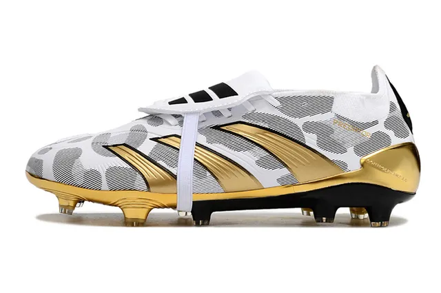 Adidas Predator White Gold Metallic Accents Geometric Patterned Upper Firm-Ground Soccer Shoes 7