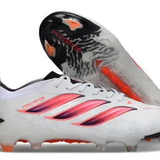 Adidas Predator White Pink Low-Cut Knit Upper Gradient Three Stripes Firm-Ground Soccer Shoes