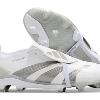 Adidas Predator White Silver Low-Cut Boot Asymmetrical Lace Cover Firm-Ground Soccer Shoes
