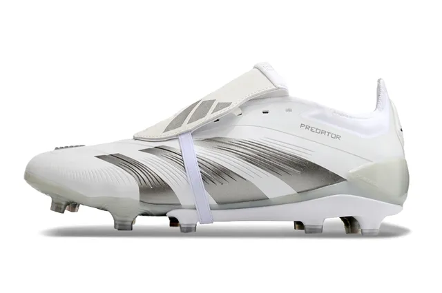 Adidas Predator White Silver Low-Cut Boot Asymmetrical Lace Cover Firm-Ground Soccer Shoes 6