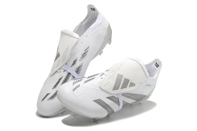 Adidas Predator White Silver Low-Cut Boot Asymmetrical Lace Cover Firm-Ground Soccer Shoes 7