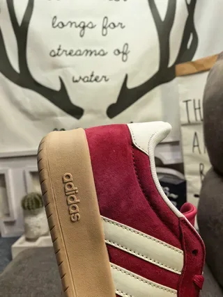 Adidas Red Beige Suede Upper Three-Stripe Side Panel Lifestyle Sneakers 3