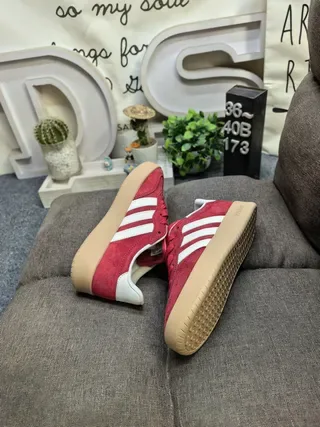 Adidas Red Beige Suede Upper Three-Stripe Side Panel Lifestyle Sneakers 6