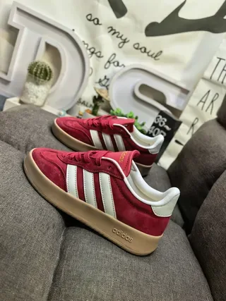 Adidas Red Beige Suede Upper Three-Stripe Side Panel Lifestyle Sneakers 7