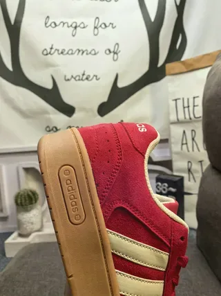 Adidas Red Beige Suede Upper Three-Stripe Side Panel Lifestyle Sneakers 3