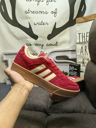Adidas Red Beige Suede Upper Three-Stripe Side Panel Lifestyle Sneakers 5