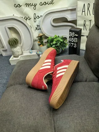 Adidas Red Beige Suede Upper Three-Stripe Side Panel Lifestyle Sneakers 6