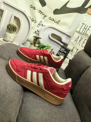 Adidas Red Beige Suede Upper Three-Stripe Side Panel Lifestyle Sneakers 7