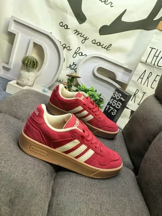Adidas Red Beige Suede Upper Three-Stripe Side Panel Lifestyle Sneakers 9