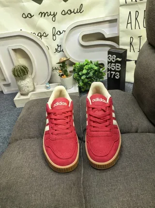 Adidas Red Beige Suede Upper Three-Stripe Side Panel Lifestyle Sneakers 10