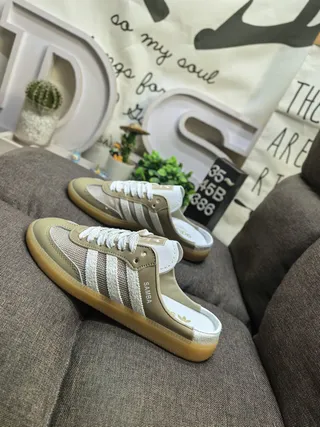 Adidas Samba Beige and White Mesh Mule Loafers 7