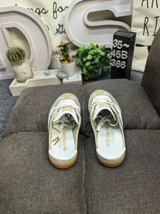 Adidas Samba Beige and White Mesh Mule Loafers 8