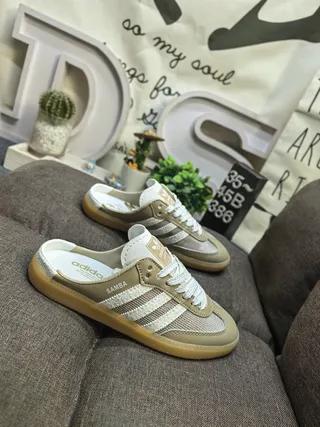 Adidas Samba Beige and White Mesh Mule Loafers 9